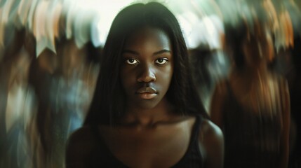 Obraz premium Unseen Suffering: A girl, surrounded by indifferent onlookers, silently bears the weight of racial discrimination.