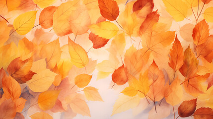 Naklejka na ściany i meble Watercolor full autumn leaves colors background 