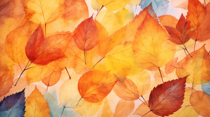 Naklejka na ściany i meble Watercolor full autumn leaves colors background 