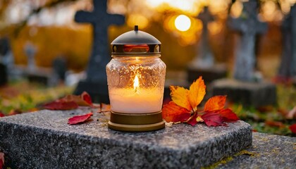 All Saints Day: Cemetery in November. Wszystkich Świętych. 