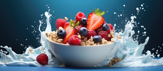 Cereal with berries and dairy.