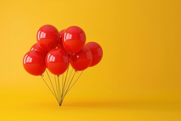 Vibrant red balloons floating against a sunny yellow backdrop in a captivating 3D image with space for text - Powered by Adobe