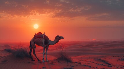 camel Desert Setting sun 