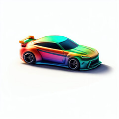 Obraz premium a classic sport car with bright colors on a white background. shiny automobile with rainbow colors. 3d illustration made with generative AI technology 