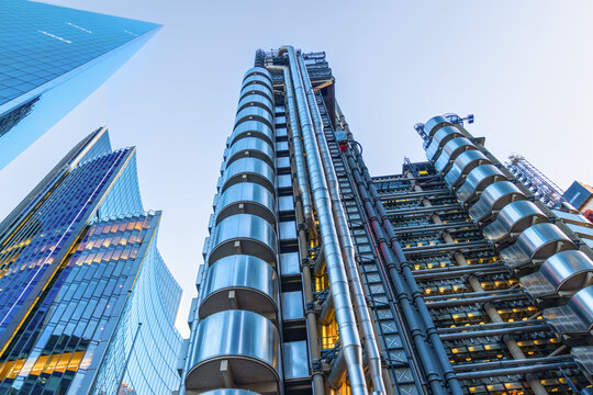 London, UK - May 20, 2023: The Lloyd's building,  located in London's main financial district of the City of London,  is a leading example of radical Bowellism architecture