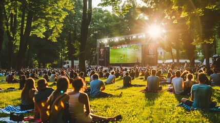 fans watching football match on large screen