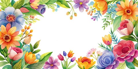 Vibrant Spring Floral Border with Copy Space, Playful Spring Flowers Frame for Creative Designs