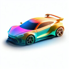 Obraz premium a classic sport car with bright colors on a white background. shiny automobile with rainbow colors. 3d illustration made with generative AI technology 