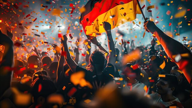 Dynamic Football Fans with National Flags at Sport Event - Powered by Adobe