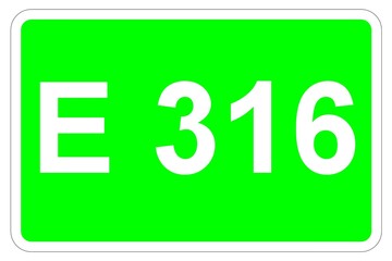 Illustration eines Europastraßenschildes der E 316 in Europa	