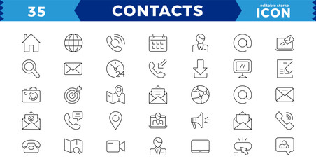 Contact & communication Iconset, outline icon for contact, chat and communication.Web and mobile icon. Chat, support, message, phone.Thin lines web icons set - Contact us.