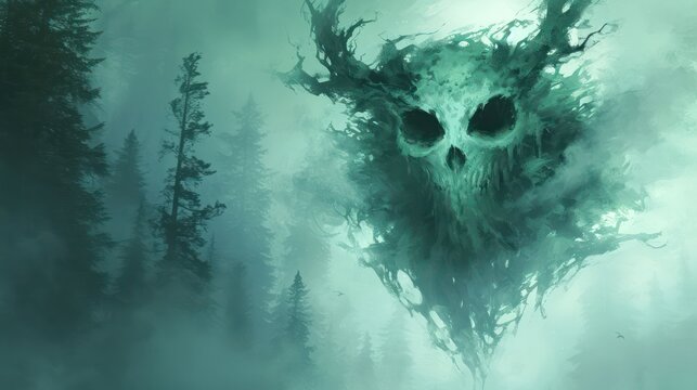 chilling banshee-inspired monster head with ethereal details and a moody color