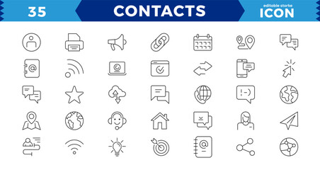 Contact & communication Iconset, outline icon for contact, chat and communication.Web and mobile icon. Chat, support, message, phone.Thin lines web icons set - Contact us.