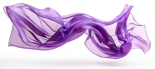 Purple silk fabric floating in air on white background