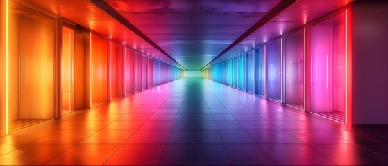 Vibrant Data Corridor: NAS Accessibility in Neon Lights. Concept Data Accessibility, NAS System, Neon Lights, Vibrant Colours, Corridor Photography