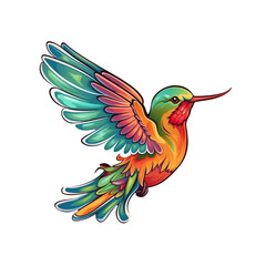 Beautiful colorful hummingbird in Flight, humming wings on transparent background. Illustration