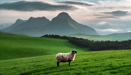Psalm 23: The Lord is My Shepherd. The White Sheep In Green Pastures Besides The Still Waters. - obrazy, fototapety, plakaty