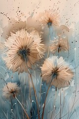Water color painting Vintage dandelion floral pattern wall art, painting, background, wallpaper