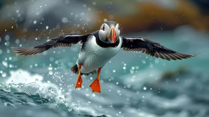 Outdoor-Kissen An Atlantic puffin in flight.  Machias Seal Island, Maine., 8k Genrative AI © Sumbul