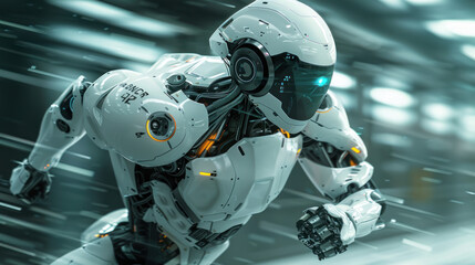 advanced technology . In the future, 40 years overtaking, a robot running utilizing rear curtain sync for dynamic motion effect, editorial photography