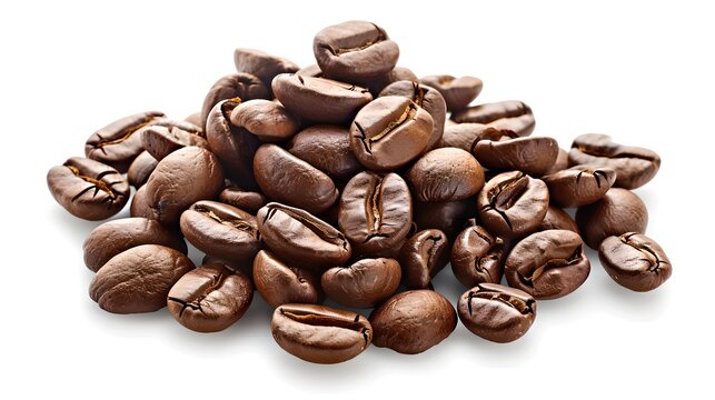 Aromatic roasted coffee beans piled up in a close-up view. Ideal for coffee shop and culinary themes. High quality image showcasing texture and detail. AI