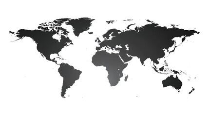 Monochrome World Map for Educational, Business and Travel Use. Simple Black and White Global Geography Design. Easily Editable Graphic. AI