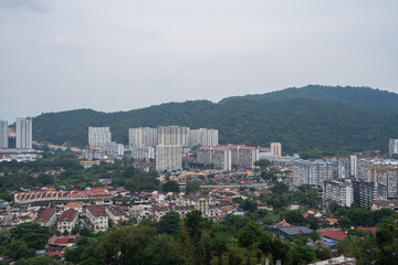 Fototapeta premium View from the Chinese Buddhist Temple Kek Lok Si to the City of George Town on Penang in Malaysia 