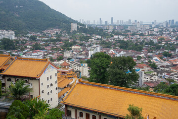 View from the Chinese Buddhist Temple Kek Lok Si to the City of George Town on Penang in Malaysia 