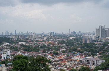 Fototapeta premium View from the Chinese Buddhist Temple Kek Lok Si to the City of George Town on Penang in Malaysia 