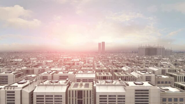 Low Angle View Of Metropolitan City With Skyscrapers. City Related 3D Animations.
