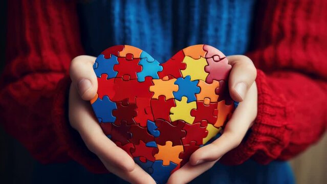 A person is holding a puzzle heart