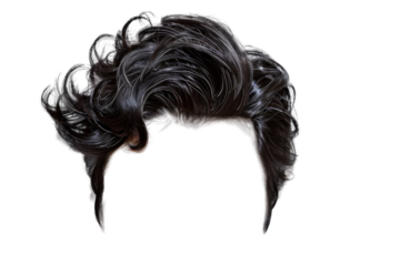 Stylish hair wig with trendy design isolated on background, front view, fashionable hairstyle concept.