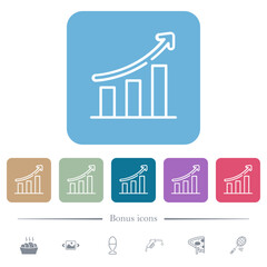 Growing bar graph outline flat icons on color rounded square backgrounds