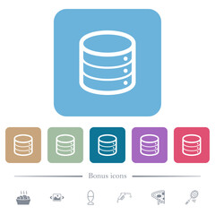Database outline flat icons on color rounded square backgrounds