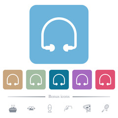 Earphones flat icons on color rounded square backgrounds