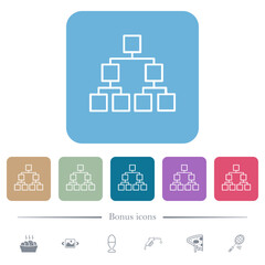 Organizational chart down outline flat icons on color rounded square backgrounds
