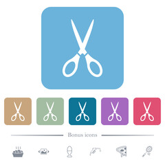 Scissors solid flat icons on color rounded square backgrounds