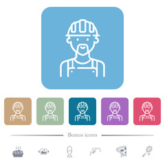 Worker avatar outline flat icons on color rounded square backgrounds