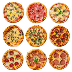 Fototapeta na wymiar A variety of pizzas on a transparent background