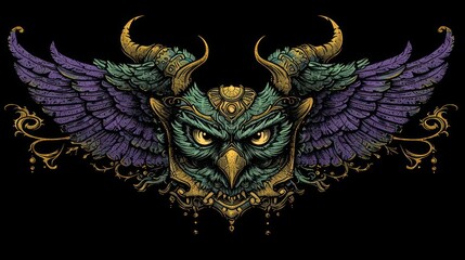 darkness with a harpy-themed monster head, featuring a sinister color scheme for a gothic fantasy - obrazy, fototapety, plakaty