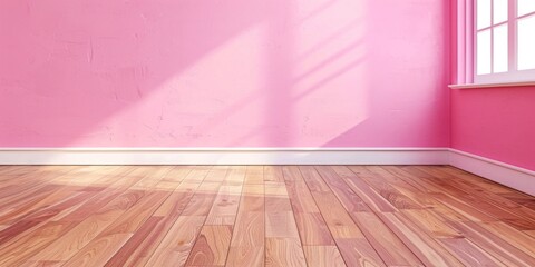 Empty Room With Pink Walls and Wood Floors