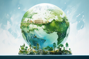 Obraz na płótnie Canvas World environment and Earth Day concept with colorful globe and eco friendly enviroment.