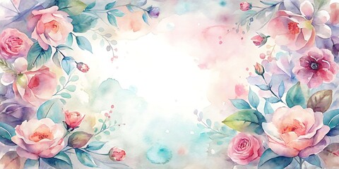 Watercolor Spring Flowers Frame with Copy Space, Spring Flowers Border Vibrant Watercolor
