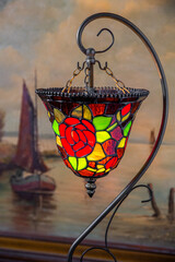 Fototapeta na wymiar vintage lamp color pattern sconce lampshade handmade