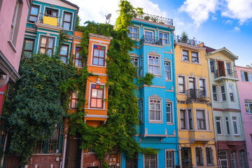 Colorful houses on the Balat are popular among tourists on a sunny day. Balat is a quarter in...