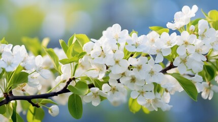 Pristine white magnolia blooms standing out amidst lush green foliage, with a dreamy background blur. -