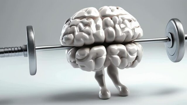 A brain is being lifted by a dumbbell