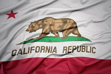 big waving national flag of california state. macro shot