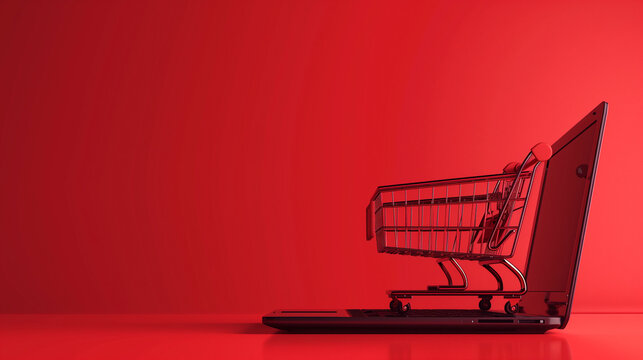 red shopping cart, background for e-commerce