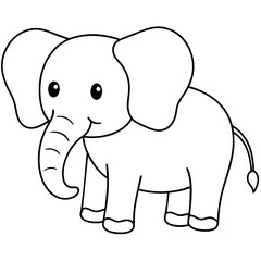 Cute  Baby Elephant Line Art Vector